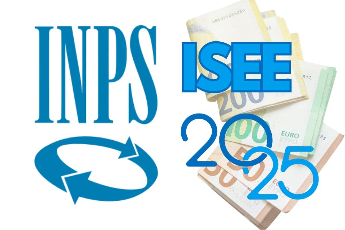 logo inps, banconote e scritta isee 2025